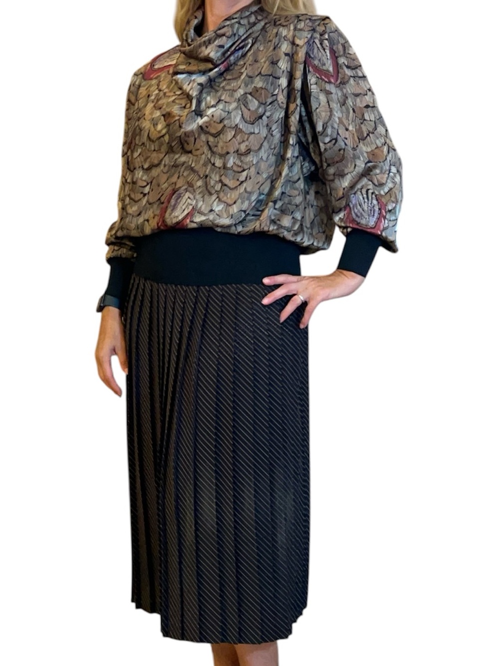 DONNA MORGAN For NON STOP Women's Vintage 80's Cowl Neck Midi Dress size 11/12